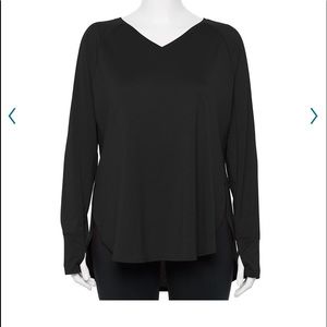 Plus Size Tek Gear V-Neck high slit Tee Black 2X